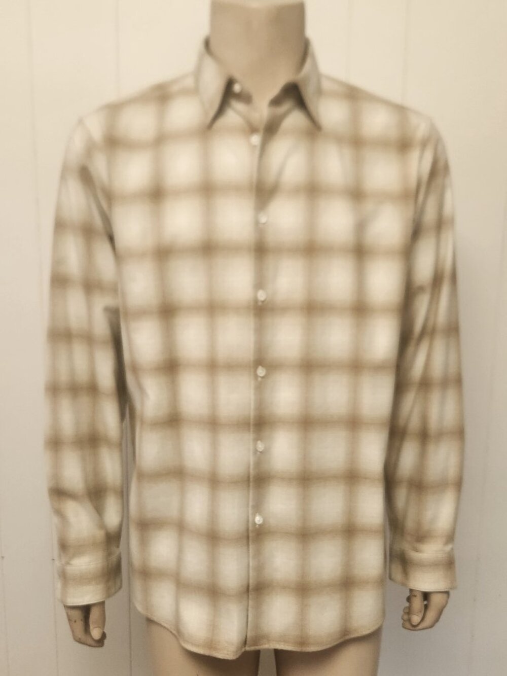 Theory men's shirt XL beige plaid flannel long sleeve